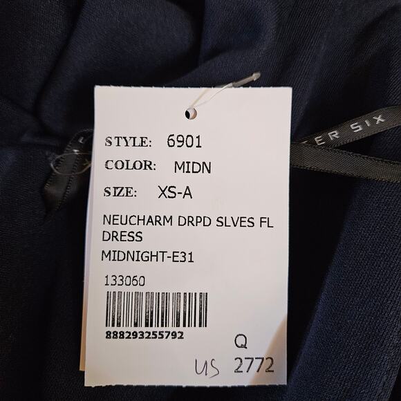 After Six Midnight Draped Sleeves Satin Gown Size XS NWT Formal Holiday Party - Picture 7 of 10